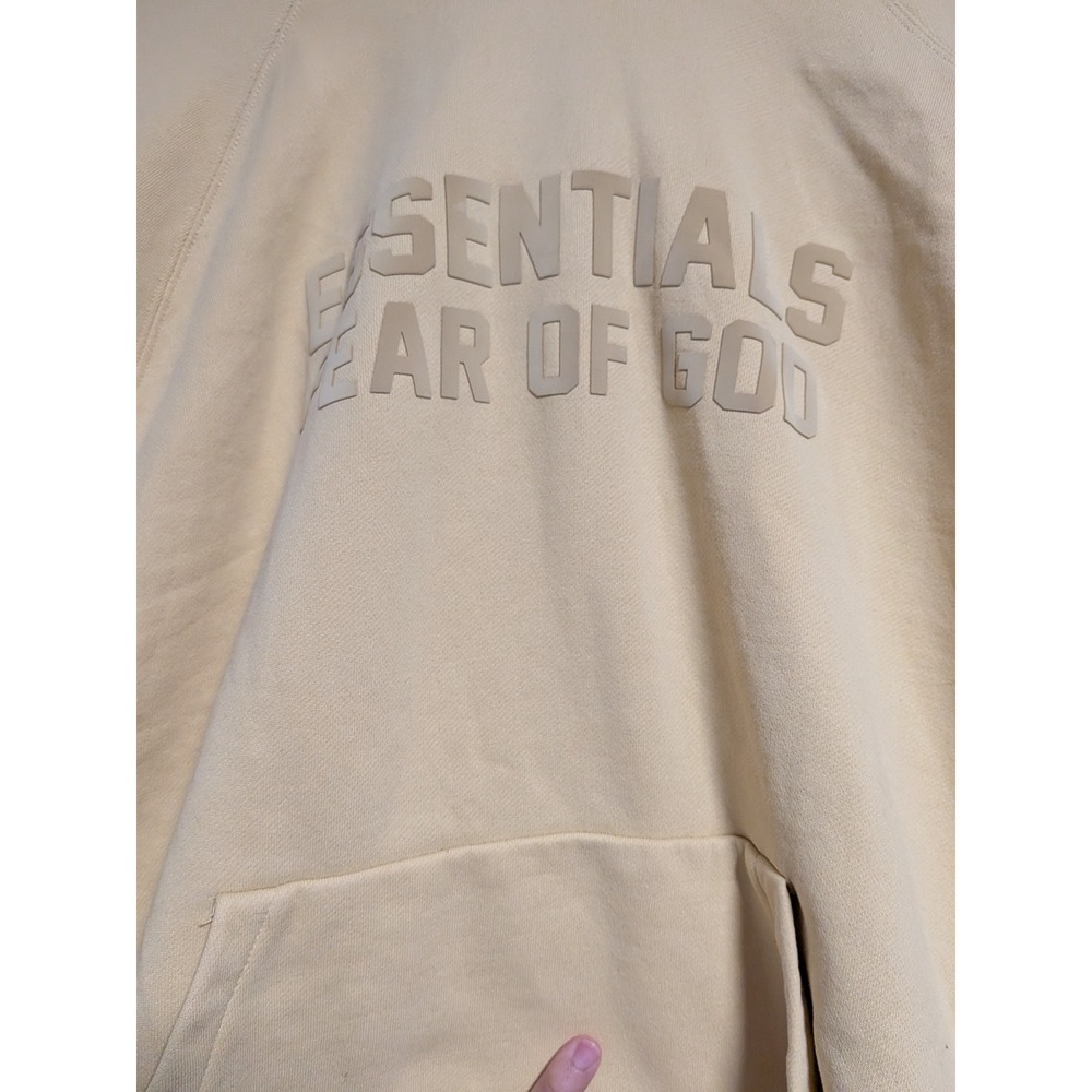 Fear of God Essentials Hoodie Yellow Lemonade Logo Pullover Sweatshirt Mens L - Picture 5 of 13